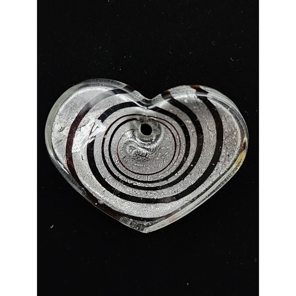 Vintage Art Glass Pendant, Swirl Black and Silver, Handblown Art Glass